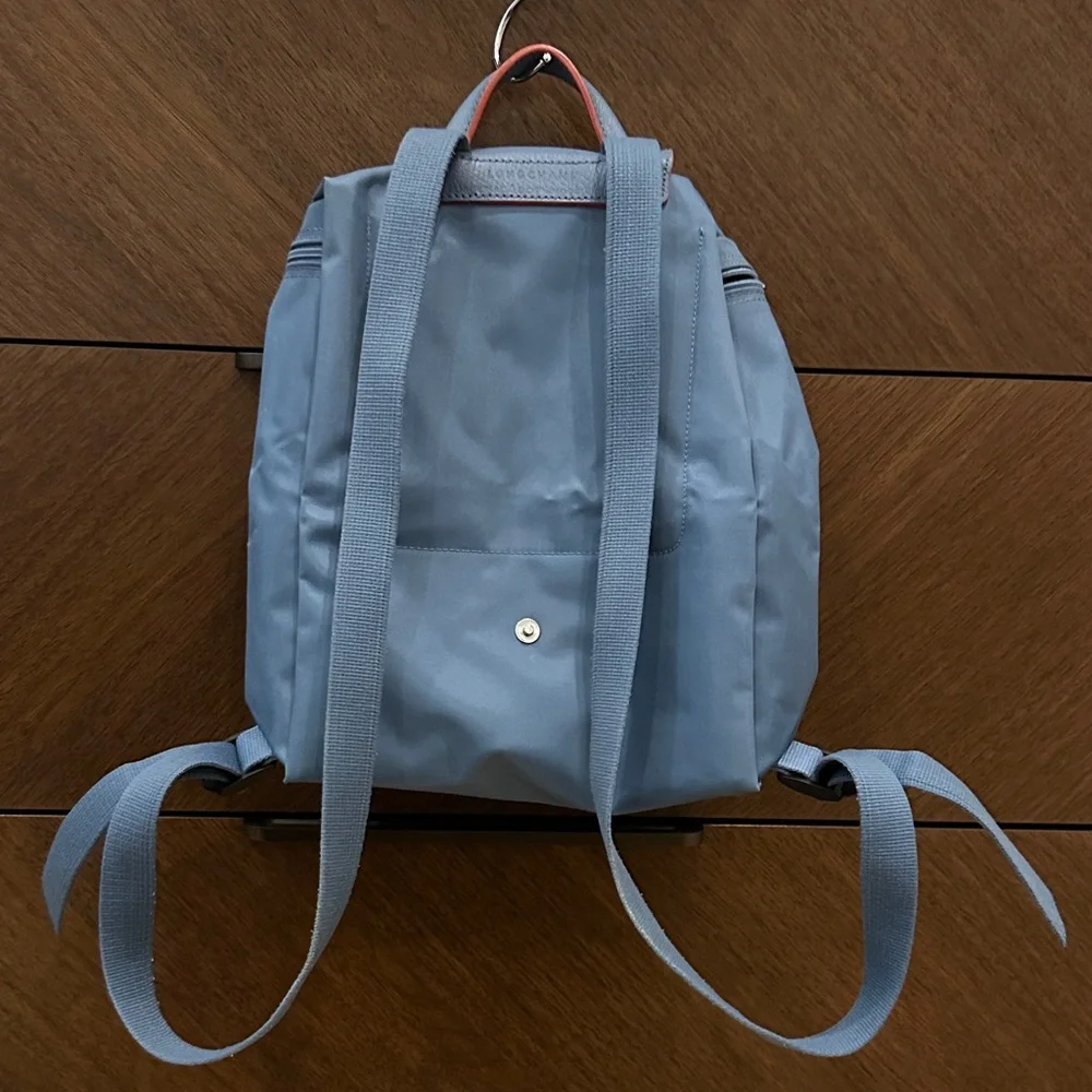 Longchamp Blue Backpack with Orange Accents